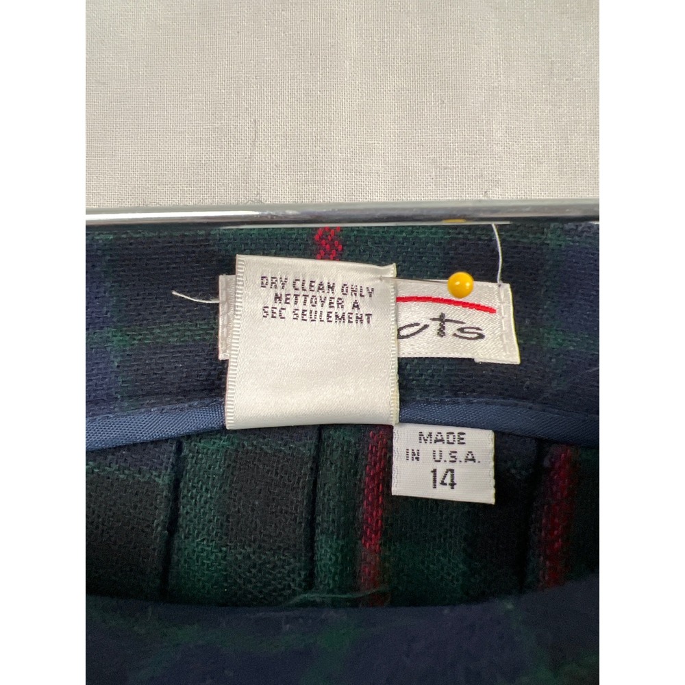 Talbots Kilt Skirt Women 14 Green Blue Plaid Wool Pleated Wrap Fringed USA Made - Picture 3 of 9